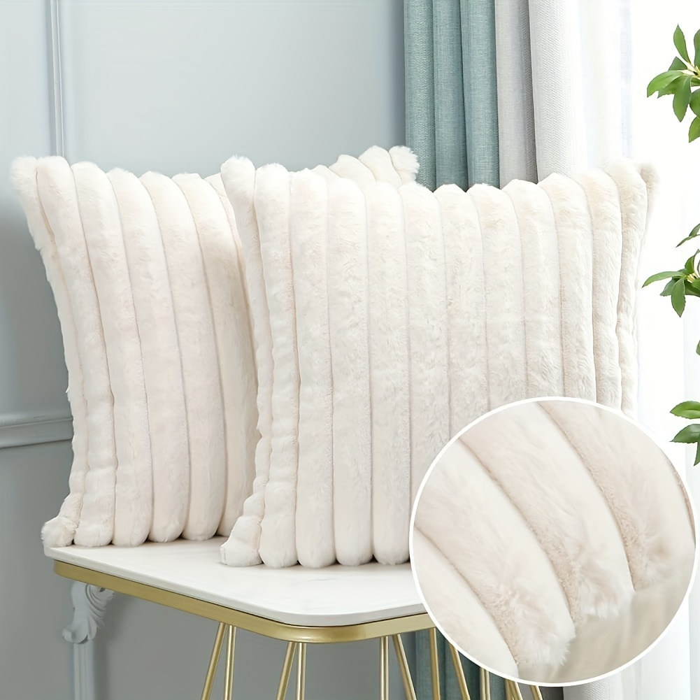 Boho Faux Fur Plush Throw Pillow Covers Cream White luxury - Temu