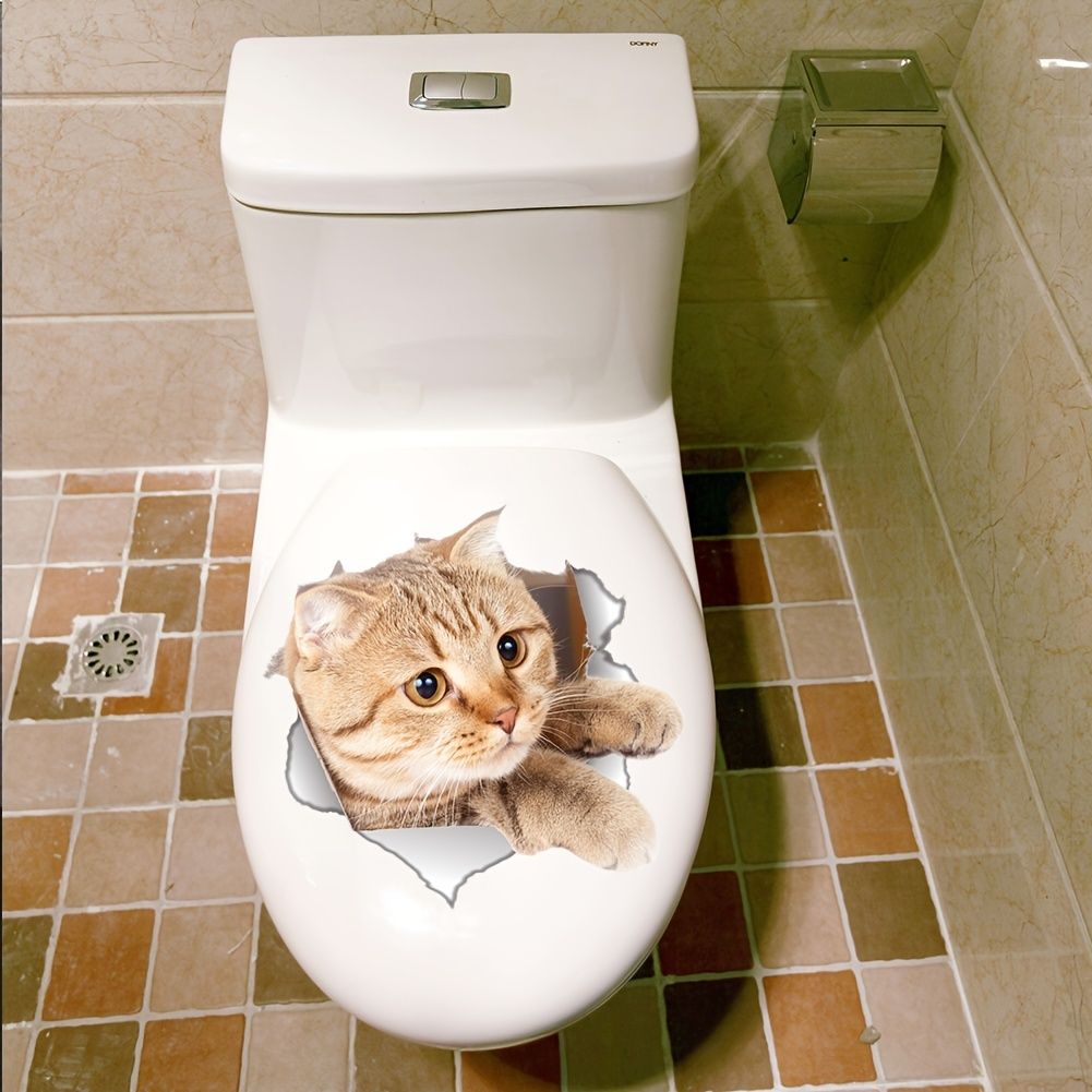 1pc Cute Kitten Toilet Sticker Wall Sticker 3d Hole Cat Animal Mural Artist  Home Decoration Refrigerator Poster | Shop The Latest Trends | Temu