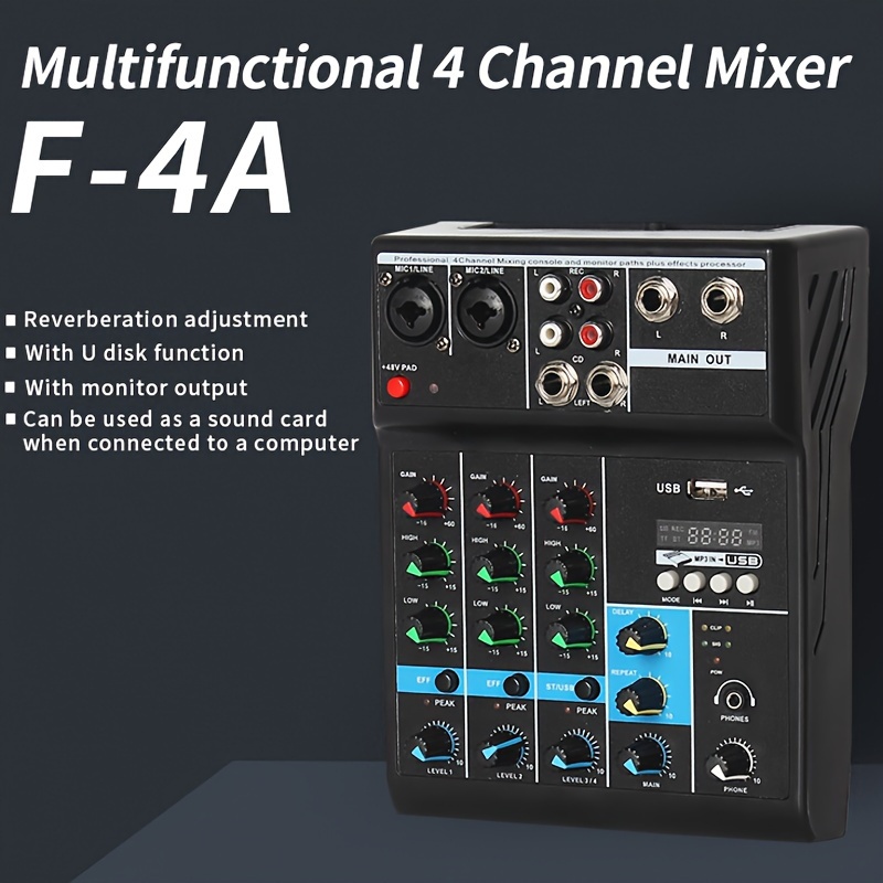  Mezclador profesional con alimentación de 4/7 canales, mezcla  de potencia para estudio en vivo, sonido DJ-Mixer, consola de mezcla con  ranura USB (7 canales) : Instrumentos Musicales