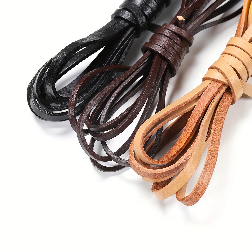 4 rollos de cordón plano de cuero genuino de 3 mm, tiras de cuero fino para  manualidades, cuerda de cuero natural, tira de cuero natural para hacer  joyas, zapatos de cuero, herramientas