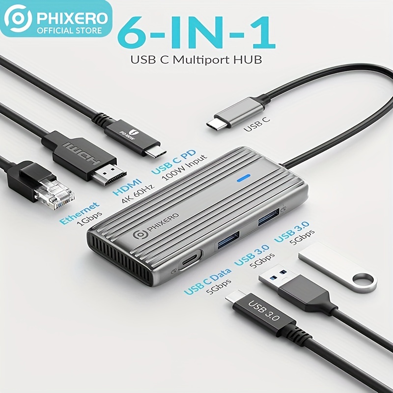 6-in-1 Multiport USB-C Adapter, USB-C Hub