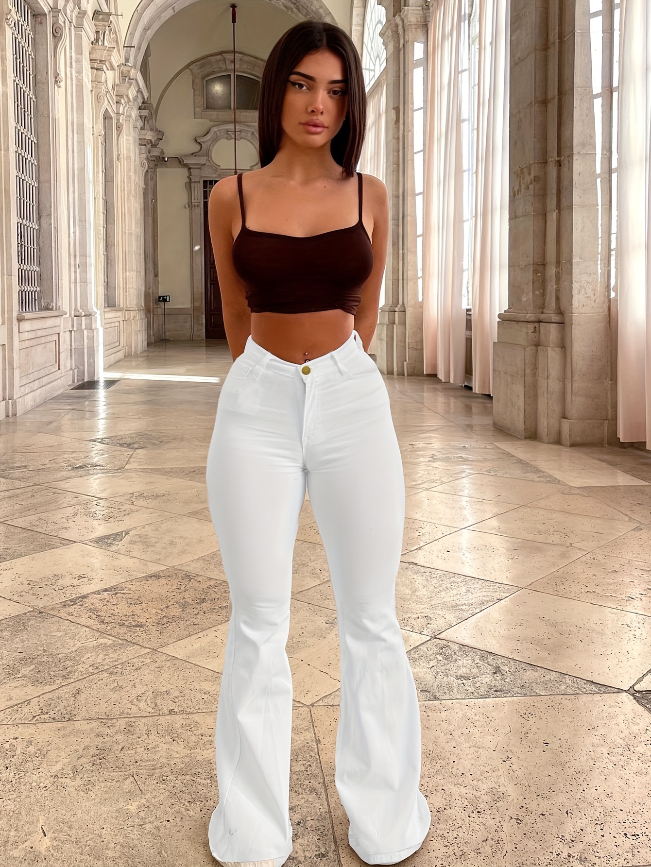 Pantalón para Mujer Blanco de Tela Tiro Medio - Alto - Terragona Blanc –  Molgoa