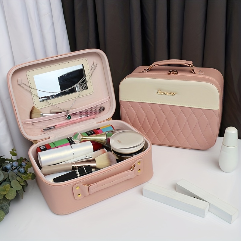 Bolsa de maquillaje de viaje grande para mujer y chicas, bolsa para  cosméticos, estuche organizador de maquillaje (rosa suave)