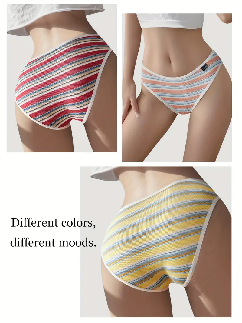 7pcs Colorblock Striped Pantie, Comfy & Breathable Stretchy Intimates  Panties, Women's Lingerie & Underwear