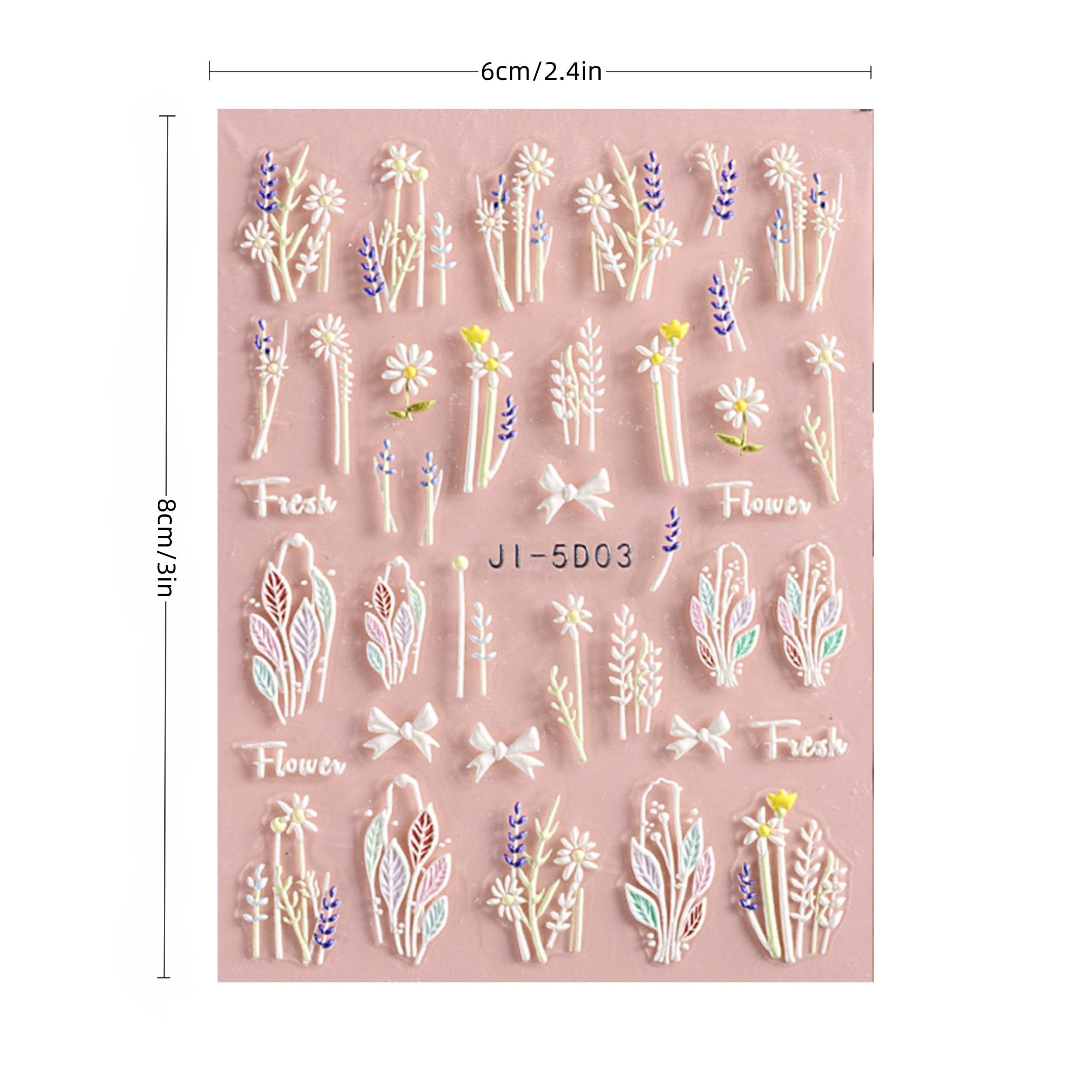 5D Flower Nail Stickers Embossed Stereoscopic Nail Decals Self-adhesive Decals