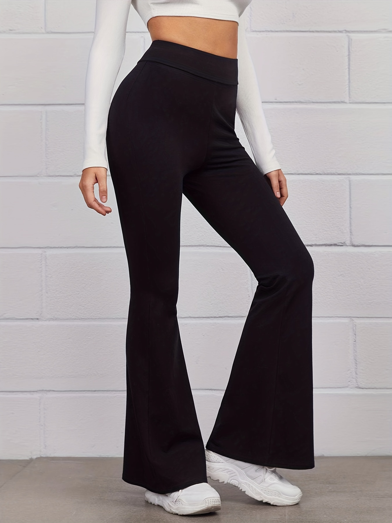 Pantalones largos informales para mujer cintura alta Color sólido