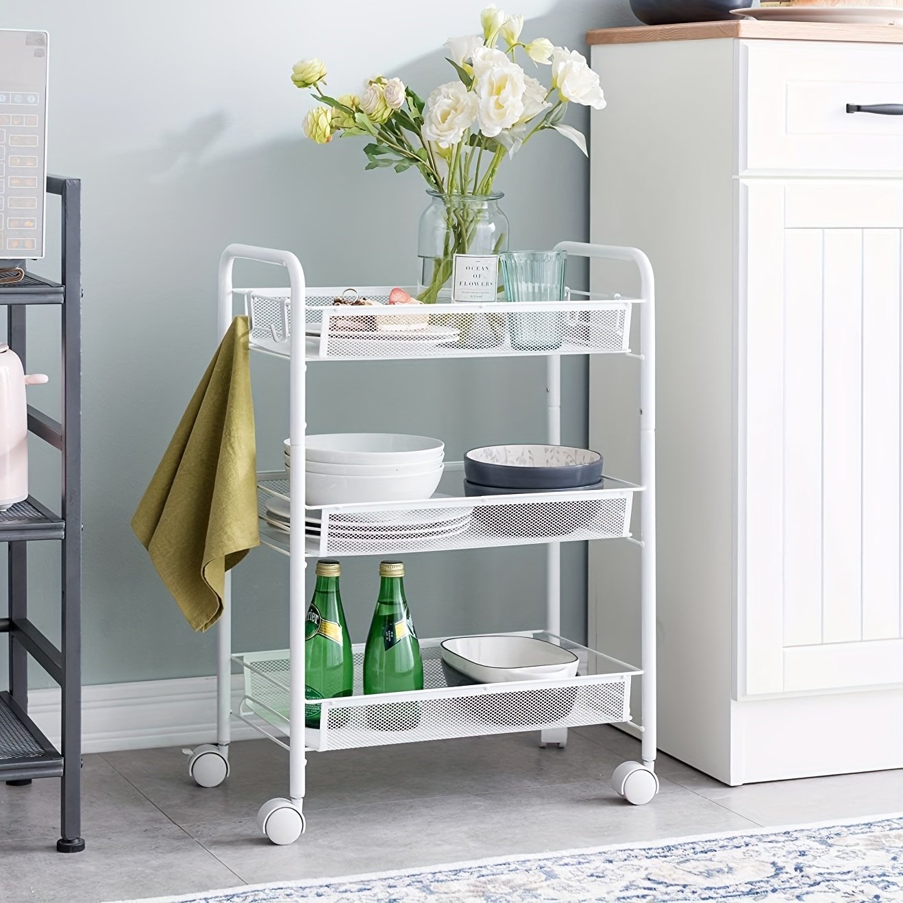 Small Trolley Shelf Floor Mount Storage Rack With Wheels - Temu