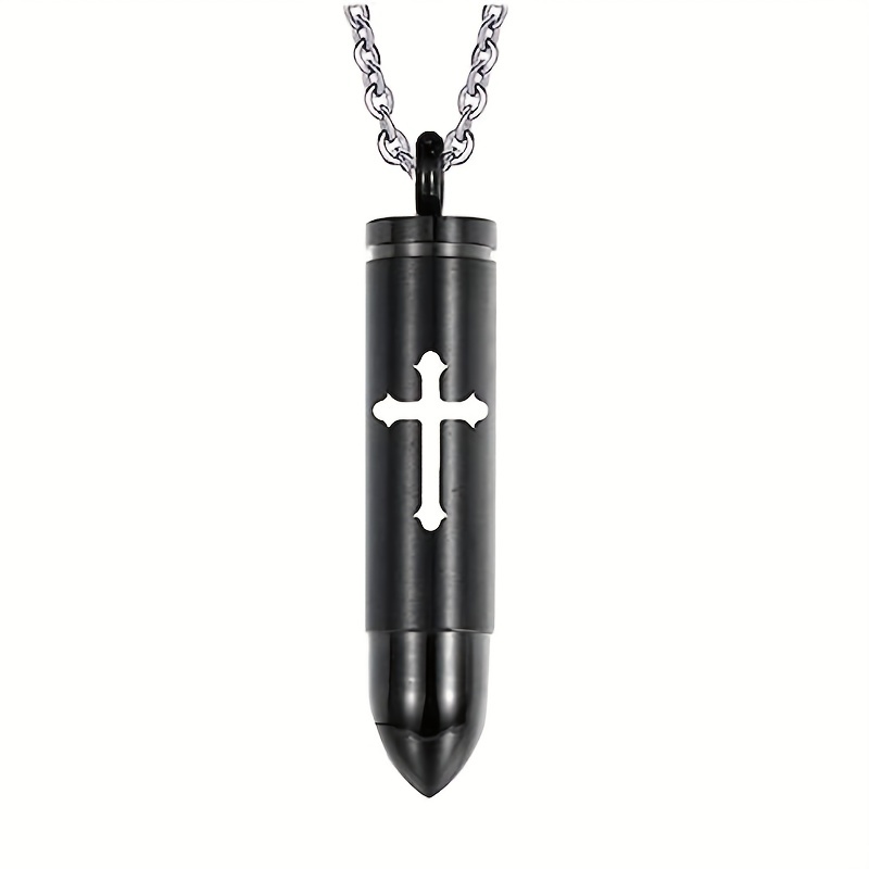 Cross Bullet Pendant Necklace Stainless Steel Ashes Urn Keepsake