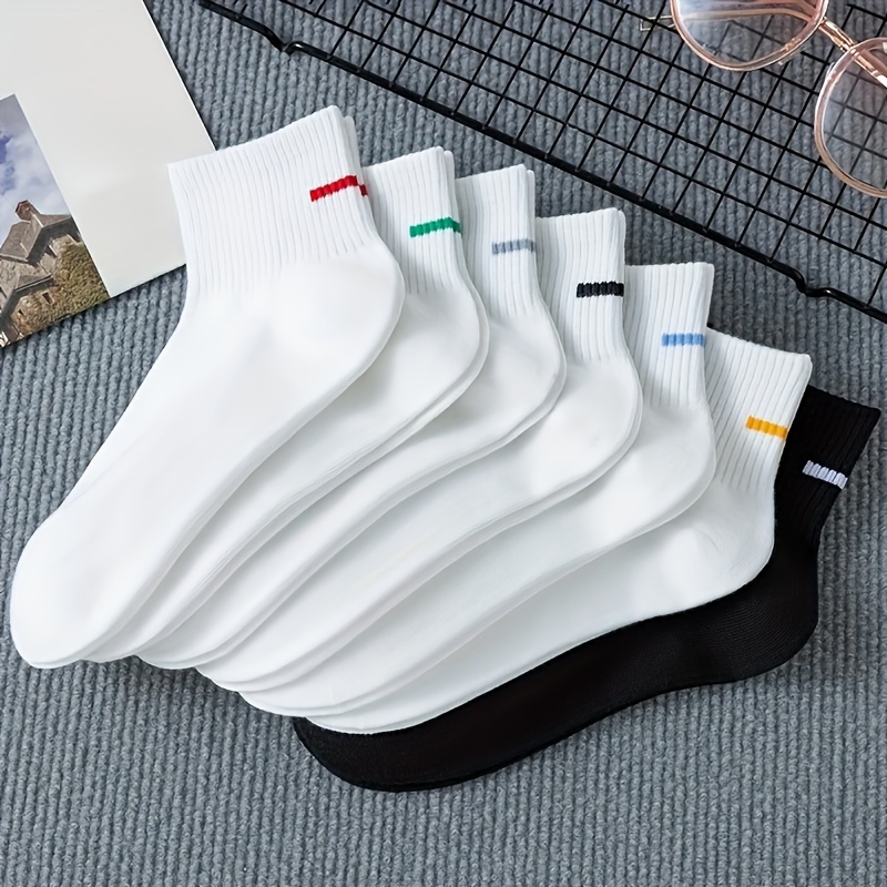 

7 Pairs Striped Print Socks, Comfy & Sports Ribbed Short Socks, Women's Stockings & Hosiery