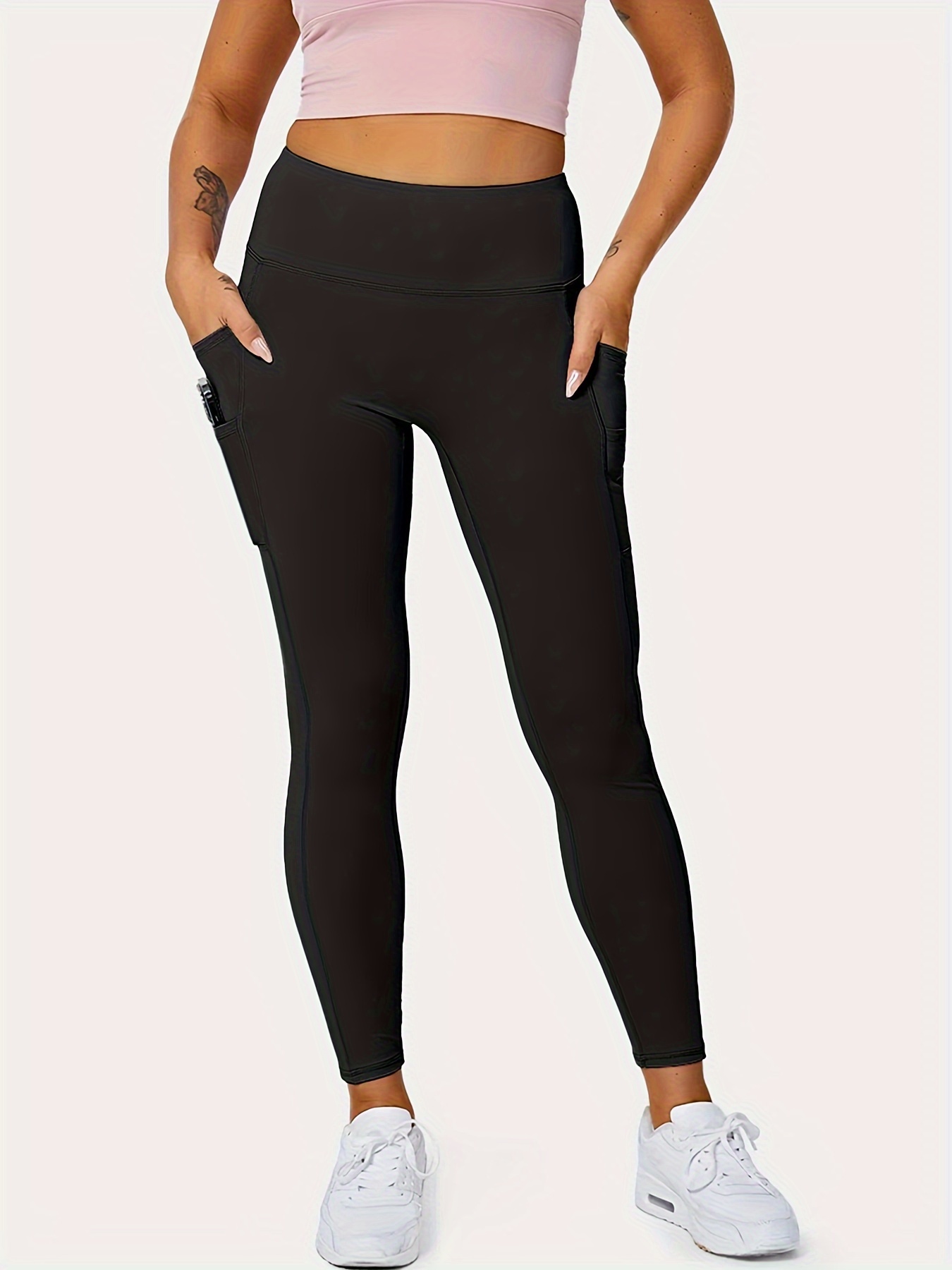 Plus Size Sports Leggings Women's Plus Solid Pipping High - Temu