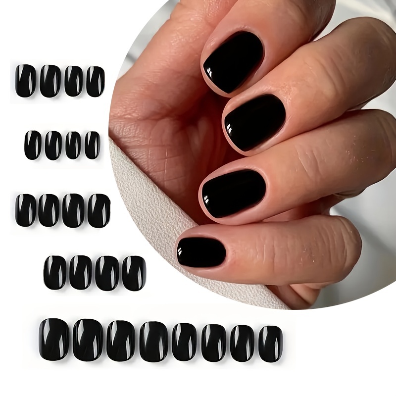 

24pcs Medium Square Press On Nails, Gloss Black Fake Nails,full Cover False Nails For Women And Girls