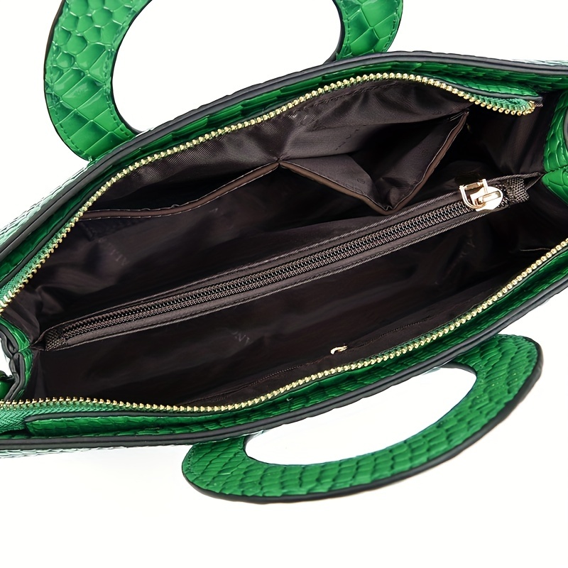 Elegant Crocodile Pattern Satchel Bag, Classic Solid Color