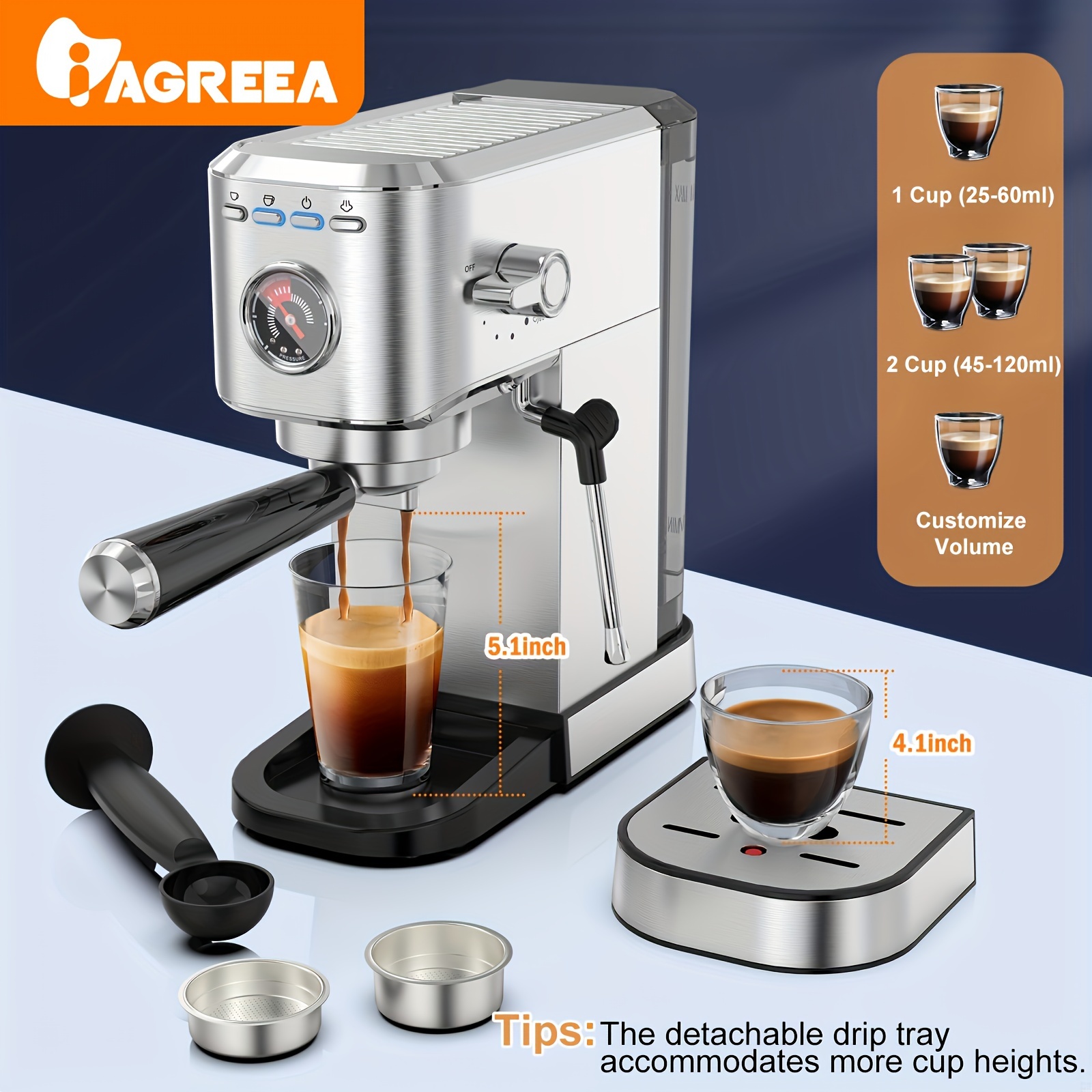 Espresso Machine 20 Bar Compact Espresso Coffee Machine Milk - Temu