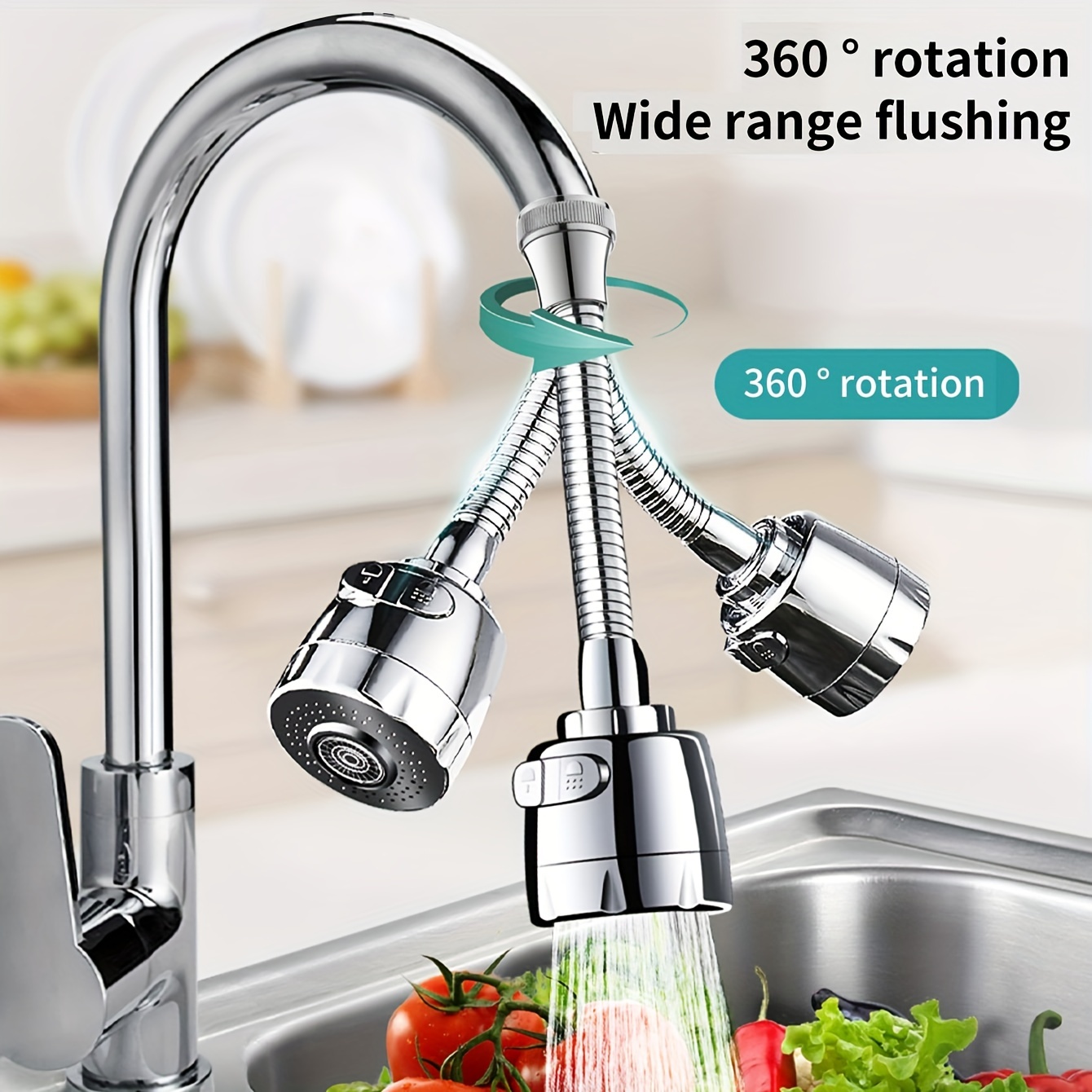 1 pièce, Rallonge de robinet flexible, Aérateur d'évier de cuisine à 360 °,  2 modes de débit, Économiseur d'eau anti-éclaboussures