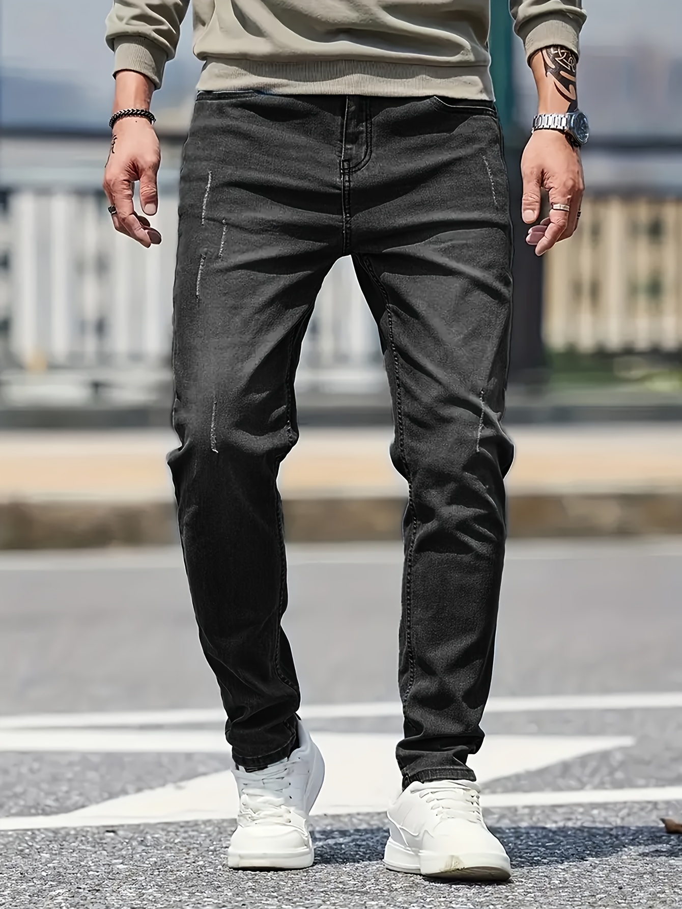 Men's Chic Skinny Jeans Casual Street Style Stretch Denim - Temu