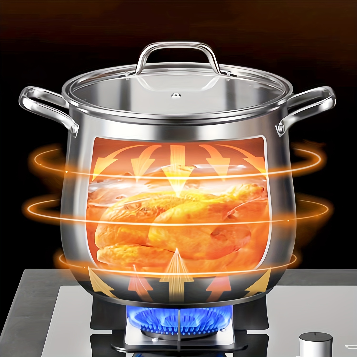 Large Capacity Thickened Stainless Steel Pot,, Dishwasher Safe, Gas Stove  Induction Cooker Can Be Used, Food Can Be Observed Through Glass Cover, Pot  Body With Transparent Glass Cover, With 3 Layers Of