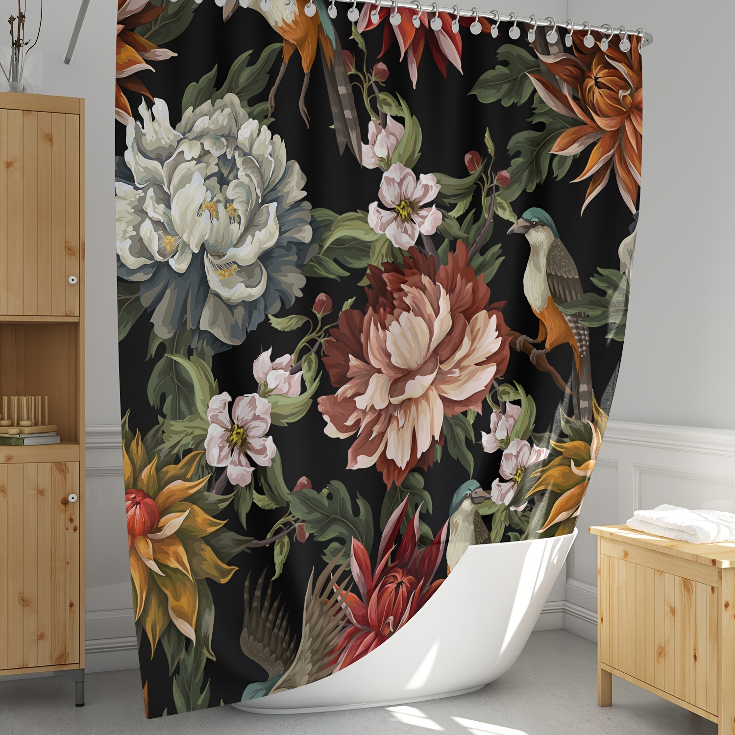 Flower Bird Pattern Shower Curtain Waterproof Curtain 12 Temu Ireland