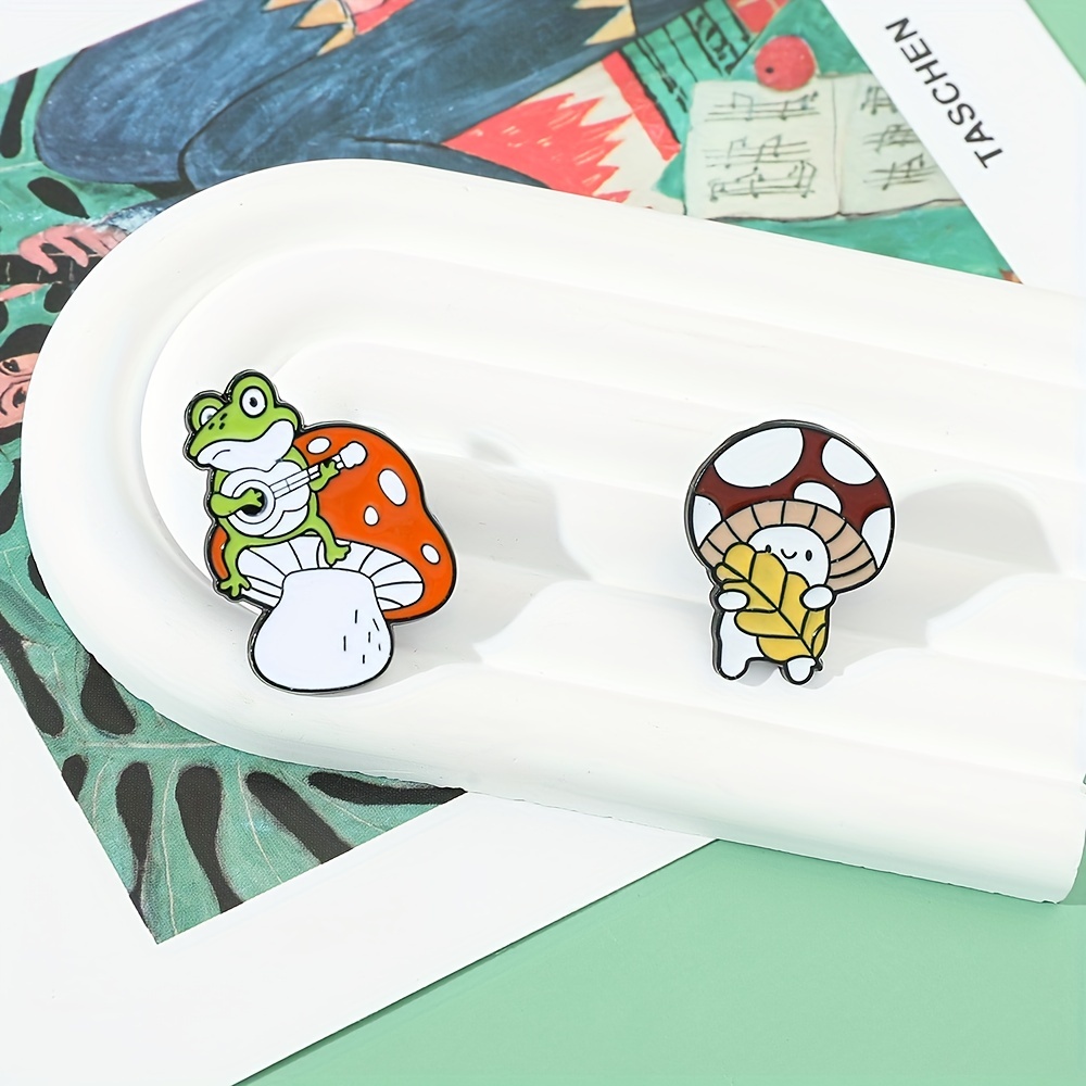 Cute Frogs Enamel Pins Frog Mushrooms Guitar Brooches Lapel - Temu