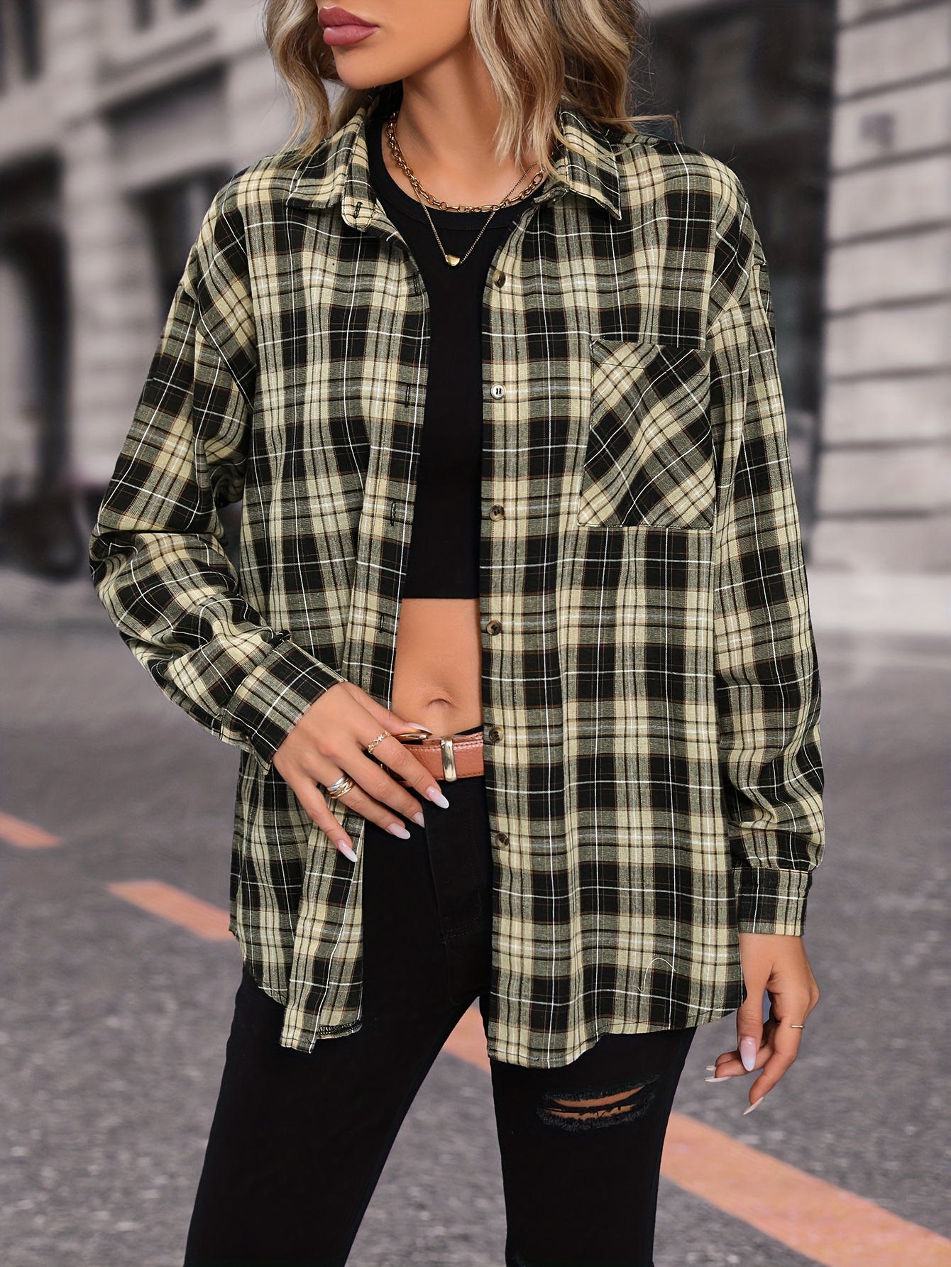 Plaid dress shirt on sale womens