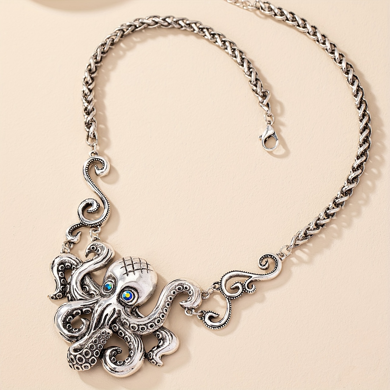 Vintage Octopus Necklace with Rhinestones for Women