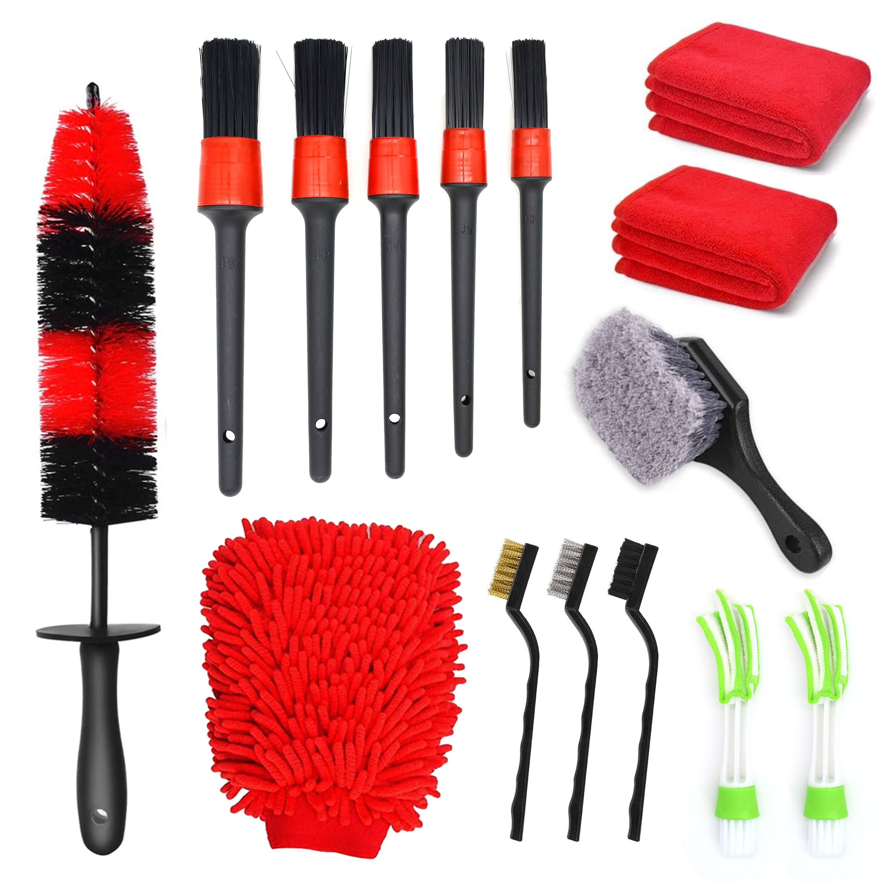 10pcs, Car Cleaning Brush, Car Detailing Cleaning Brush, Car Wash Set, Car  Cleaning Tools, With Detail Brush, Tire Brush, Wire Brush, Gloves, Red