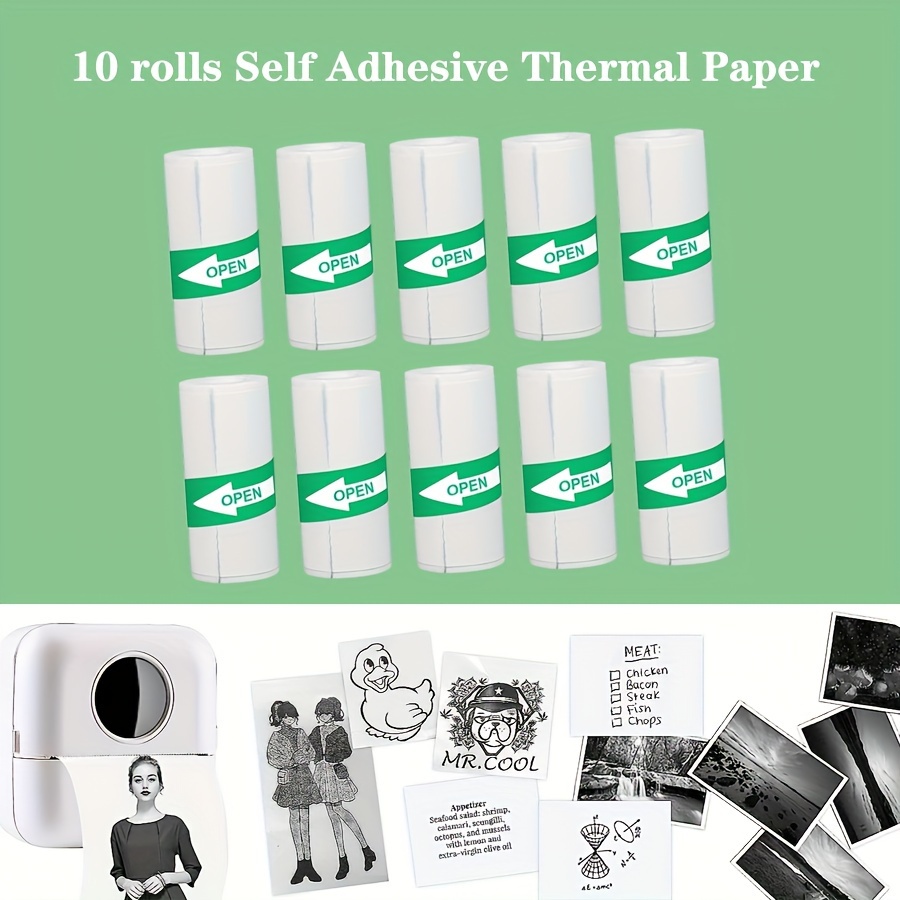 Thermal Printer Paper 10 Rolls Self Adhesive Printing Paper, Mini
