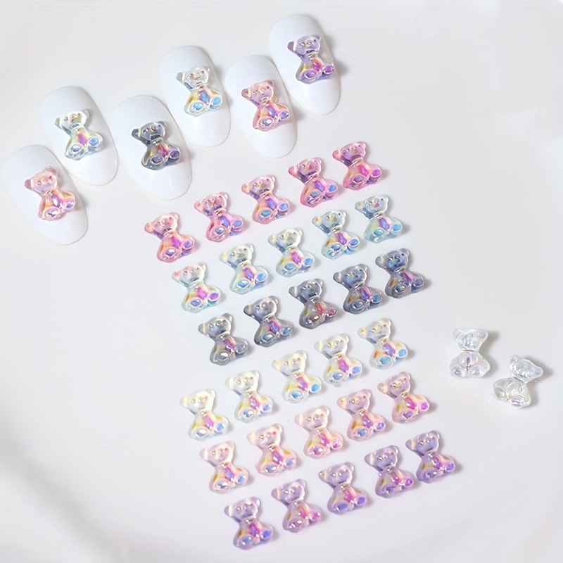 Resin Cute Bear Nail Art Charms 3d Colorful Mini Bear - Temu