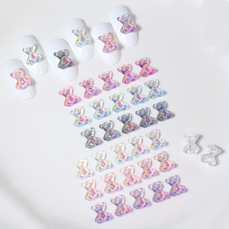 30pcs Resin Cute Bear Nail Art Charms,3D Colorful Mini Bear Nail Art  Rhinestones For DIY Nail Art Decoration