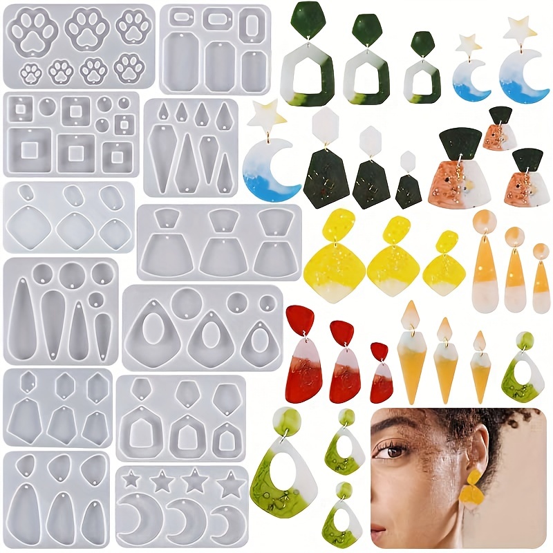 10pcs Resin Earring Mold,Silicone Resin Jewelry Molds Set for Epoxy Resin  Dangle Pendant Molds for Women Girls