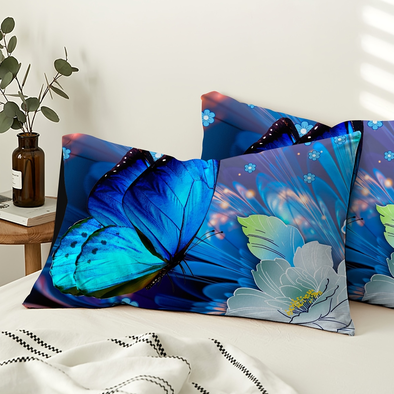 Butterfly Floral Print Pillowcase Without Filler Soft - Temu