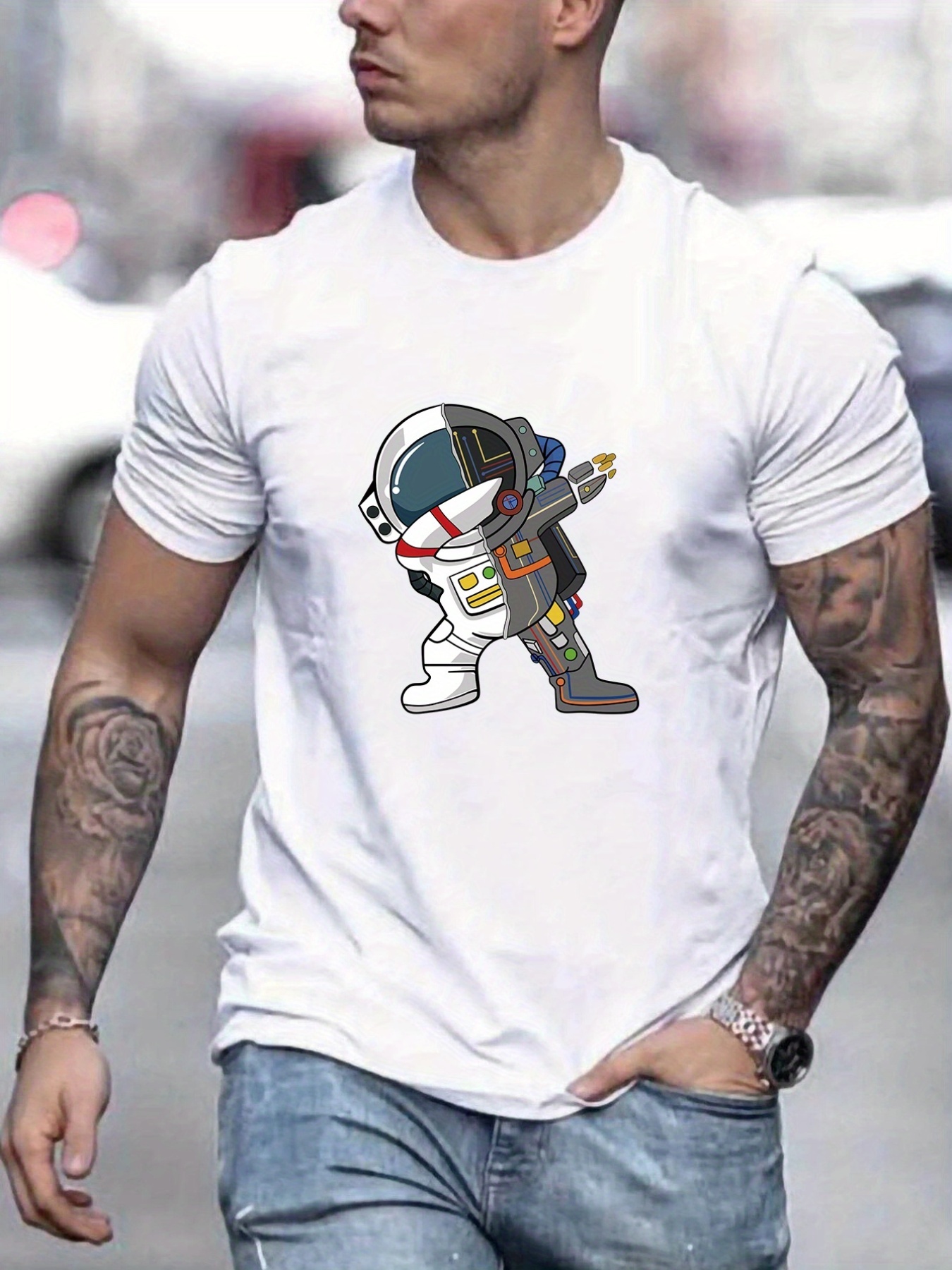 Camiseta Estampado Astronauta Hombre Camisetas Manga Corta - Temu