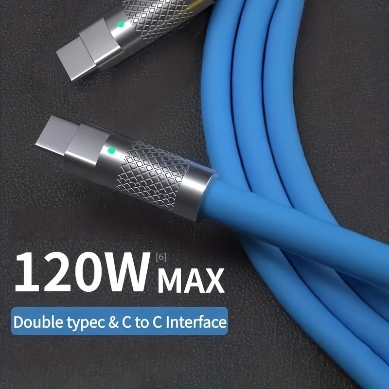PD 120W Fast Charging Type-C To Type-C Charge Cable Zinc Alloy Silicone Jelly Data Cable, Suitable For Android/Samsung And More, 3.3/6.6ft