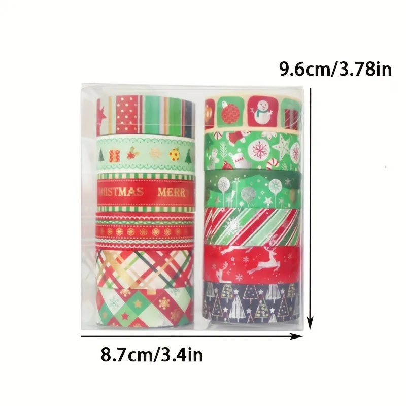 12ロールのクリスマス和紙テープ、1.5cm×5mのブロンズシルバーフォイル和紙テープセット、ギフトラッピング用の装飾マスキングテープ |