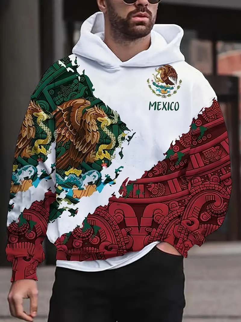 Mexico Flag Pattern Print Hoodie, Cool Hoodies For Men, Men's Casual  Graphic Design Pullover Hooded Sweatshirt With Kangaroo Pocket Streetwear  For Win