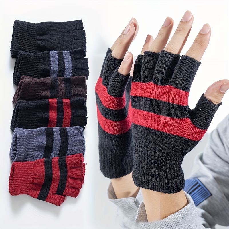 1pair Insulated Half Finger Knitted Gloves Male Student Writing