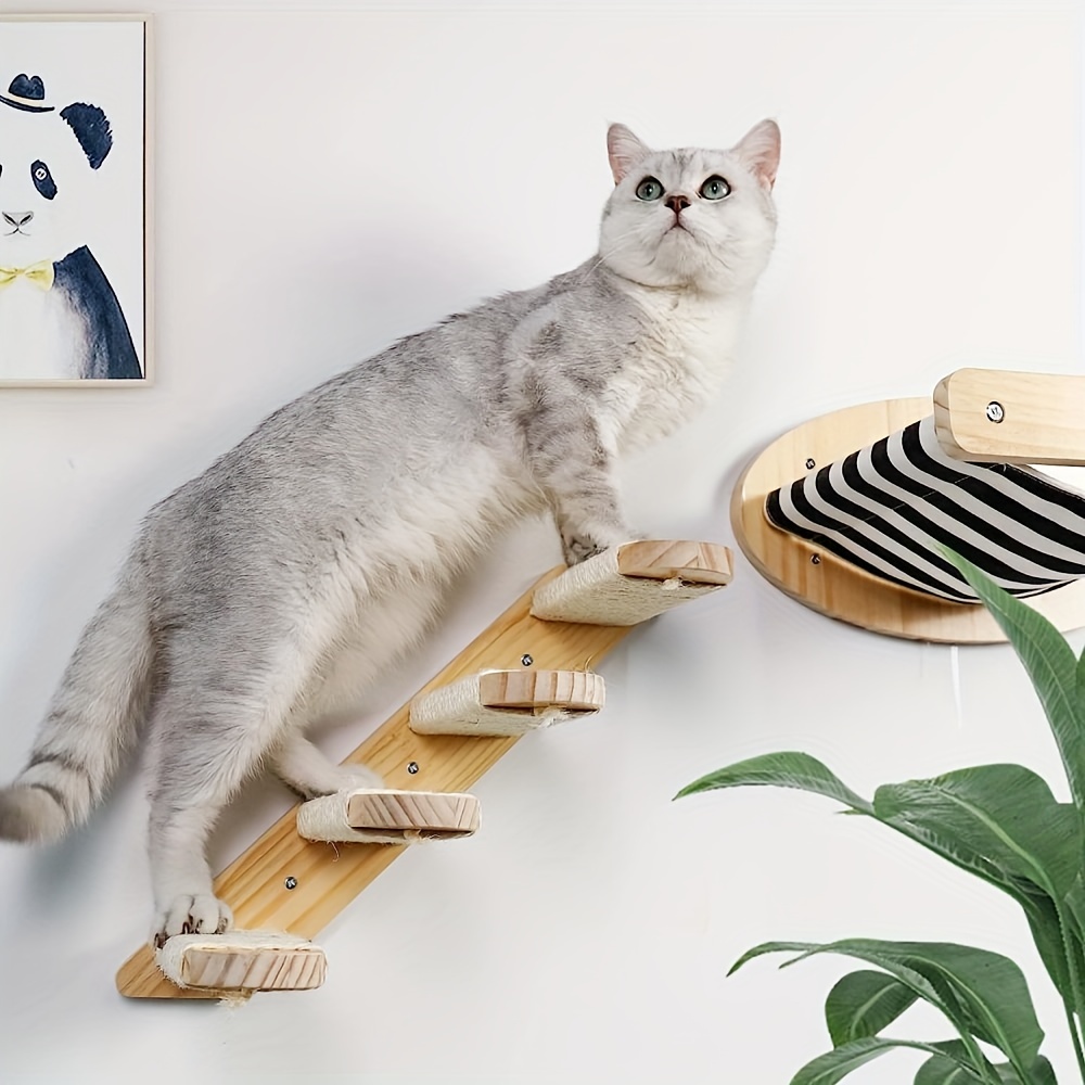 Étagère d'escalade murale pour chat, escalier à quatre marches avec poteau  à gratter en sisal, tour d'arbre pour chats, plate-forme de saut, meubles  pour animaux de compagnie