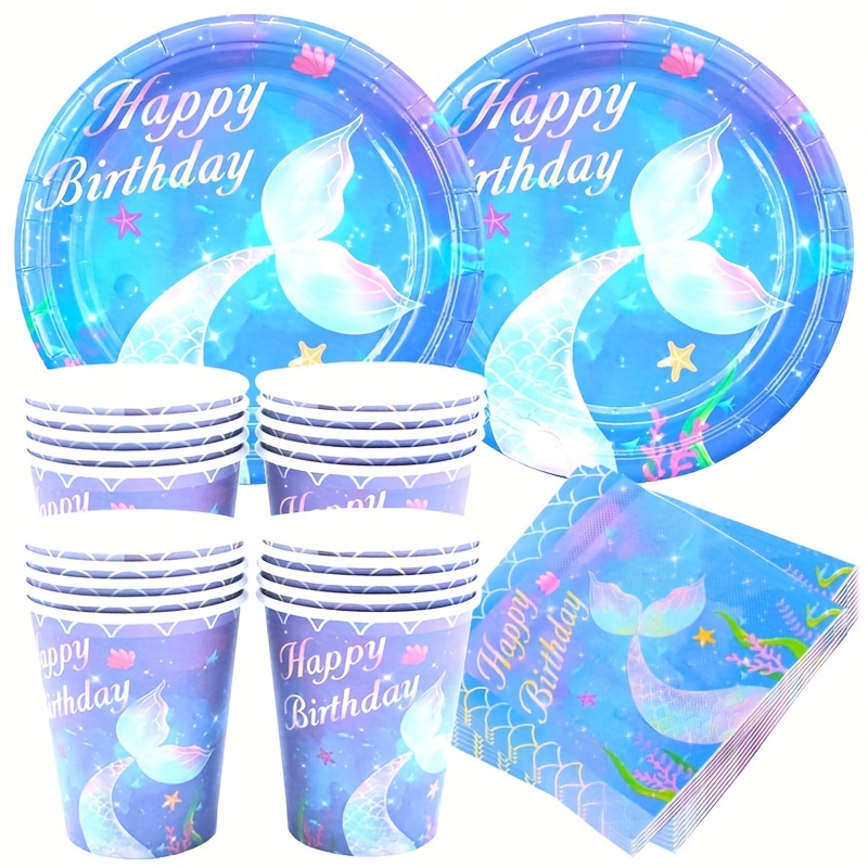 1 Juego De Vajilla Con Estampado De Sirena Para Fiesta De Cumpleaños  Infantil, Incluye Platos Para Pastel Y Vasos De Papel, Moda de Mujer