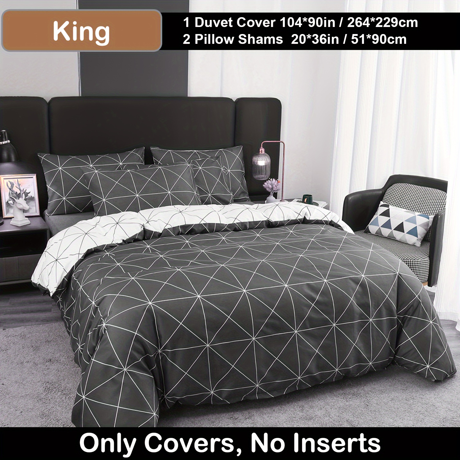 Duvet Cover Set Whit Brown Triangle Print Bedding Set Soft - Temu ...