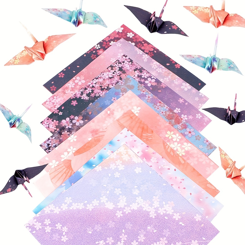 1200 Pcs Japanese Origami Paper Double Sided Sakura Square Sheet 5.9 x 5.9  Inch Cherry Blossom Scrapbook Paper for Kids Beginner Arts Crafts Projects