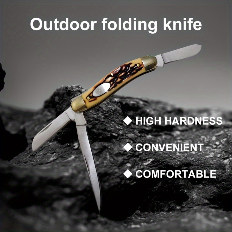 1pc Wood Grain Stainless Steel Folding Knife For Outdoor Camping,  Multifunctional Mini Pocket Knife With Keychain, Vegetable And Fruit  Cutting Knife, Kitchen Stuff