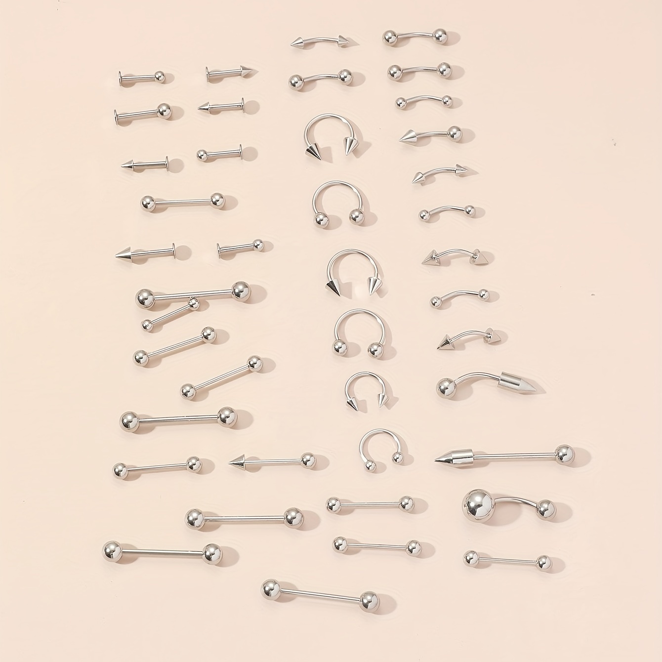 42pcs Basic Nose Ring Set, Stainless Steel Piercing Jewelry