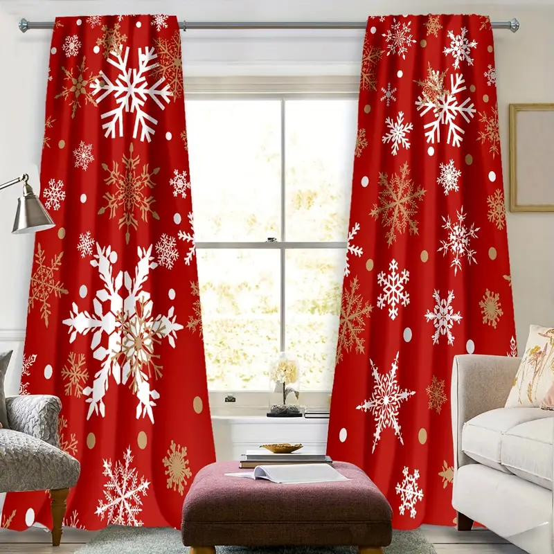 2 Panels Christmas Snowflake Curtains