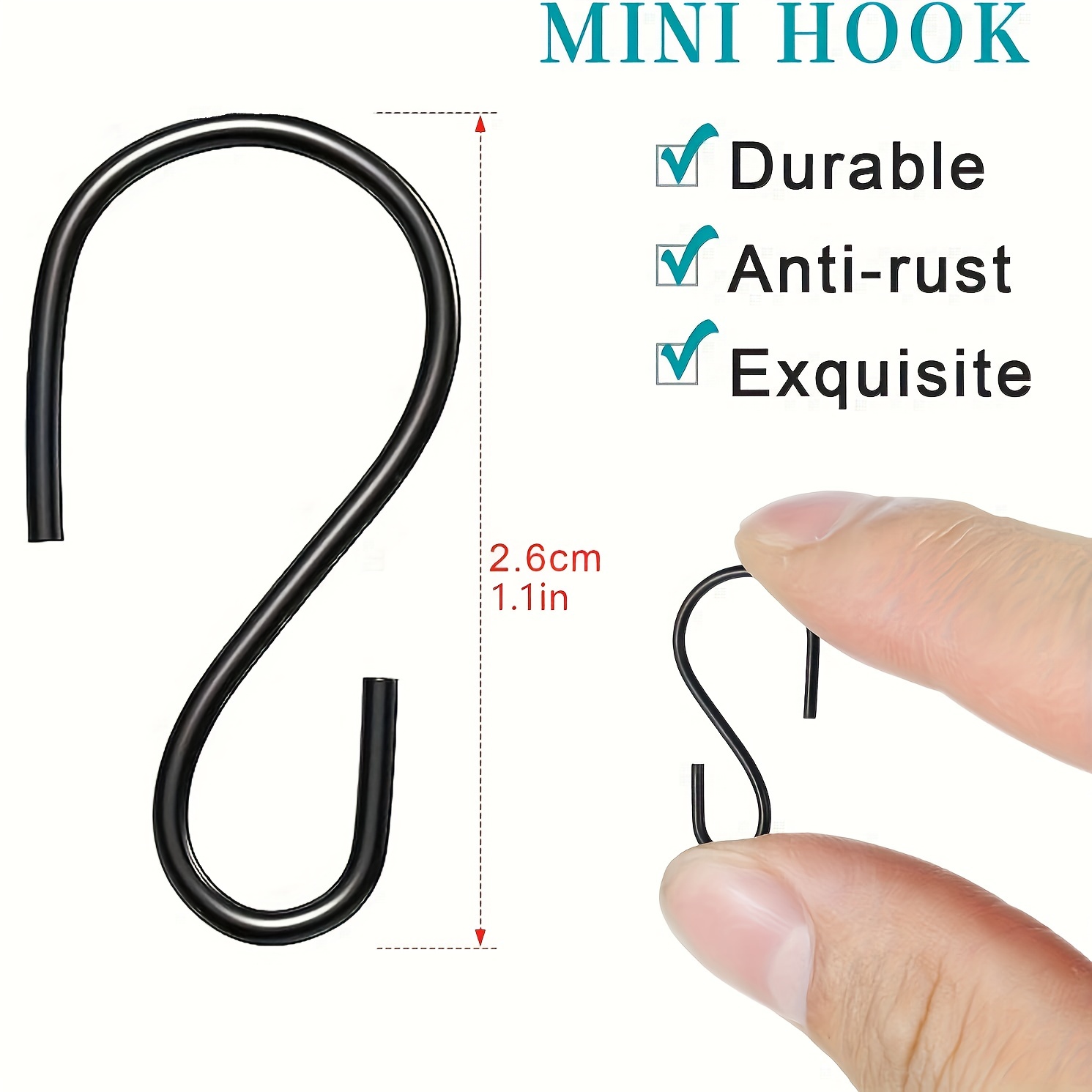 S Hooks for Hanging Plants,Heavy Duty S Hooks Small Non Slip Metal Black  Closet S Hooks - small 