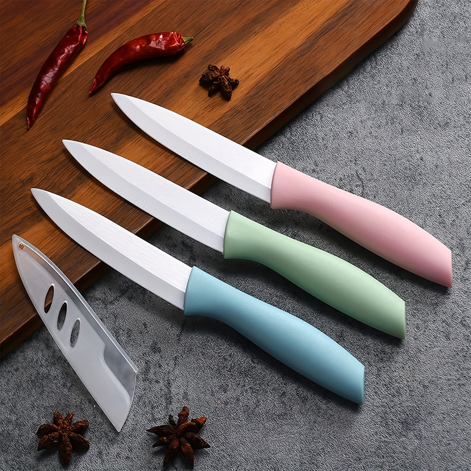 3pcs, Ceramic Knife Set, 4 Inch Fruit Paring Knives With Sheath Covers,Used  For Cooking Vegetable Fruit Bread And Meats