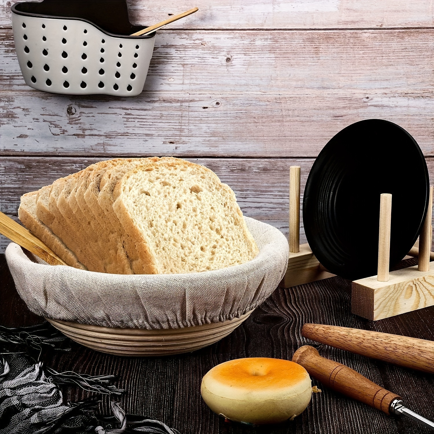 Banneton - Paño redondo a prueba de pan, forro de lino para cesta de pan,  para panadería, hogar, horneado, profesional, herramientas de cocina (6