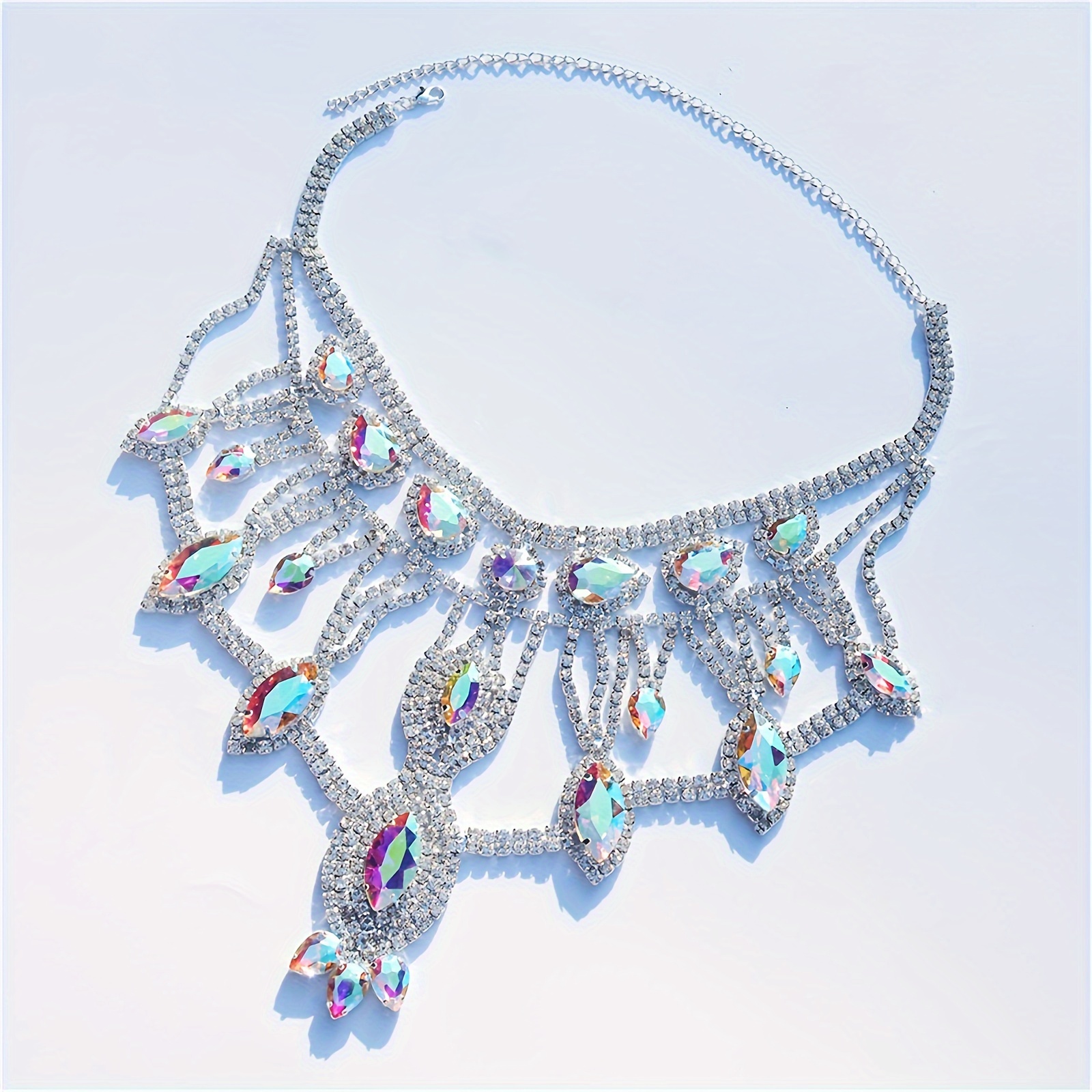 Luxury Ab Color Rhinestones Gemstone Bib Necklace Bride - Temu