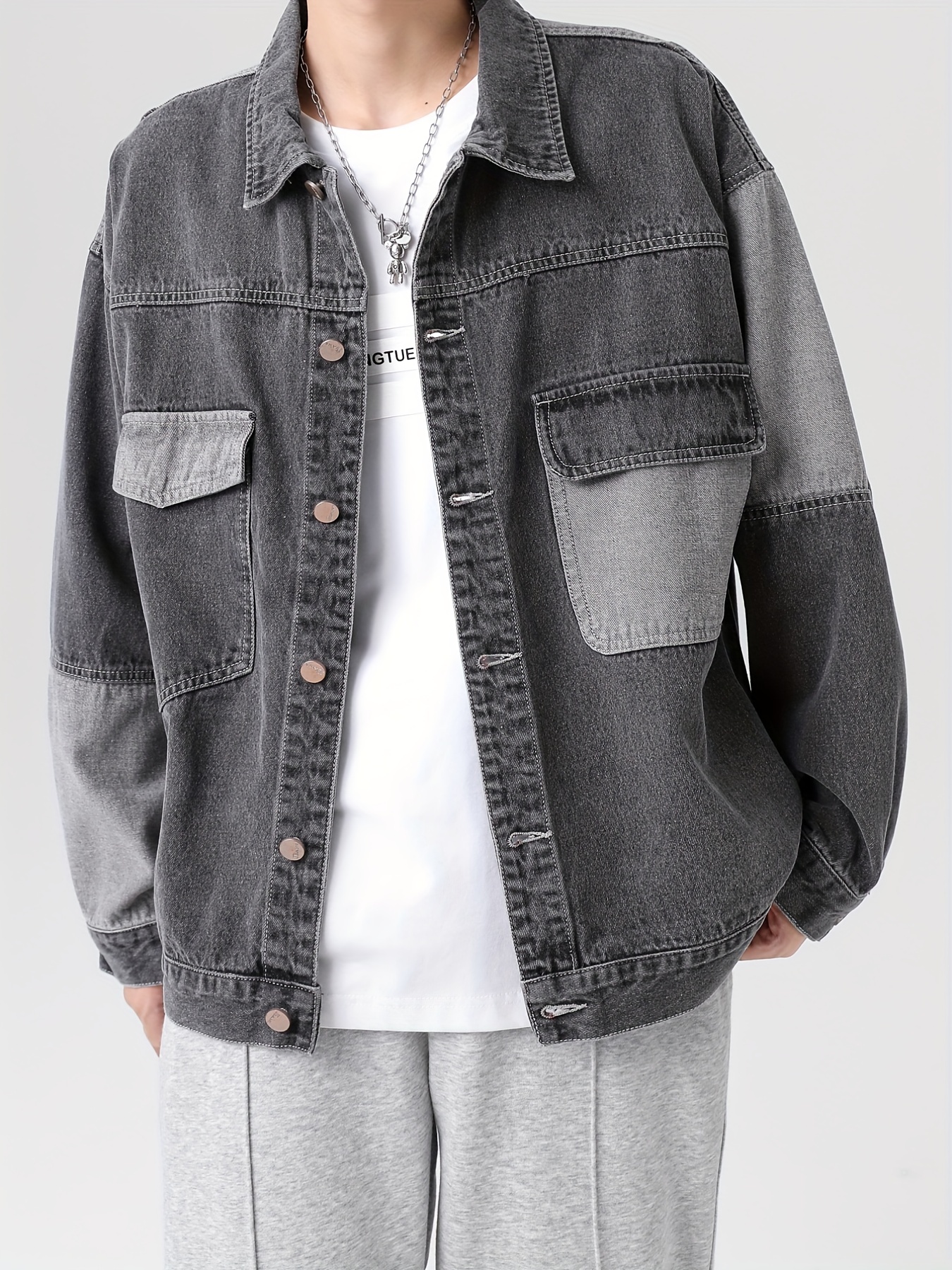 Men's Casual Loose Lapel Workwear Denim Solid Color Fashion Jacket Coat Top