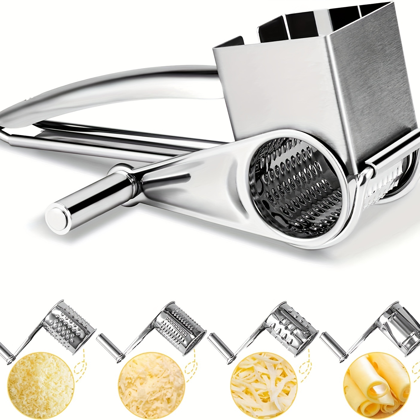 Rotary Cheese Grater With Handle 3 Interchangeable Drum - Temu Italy