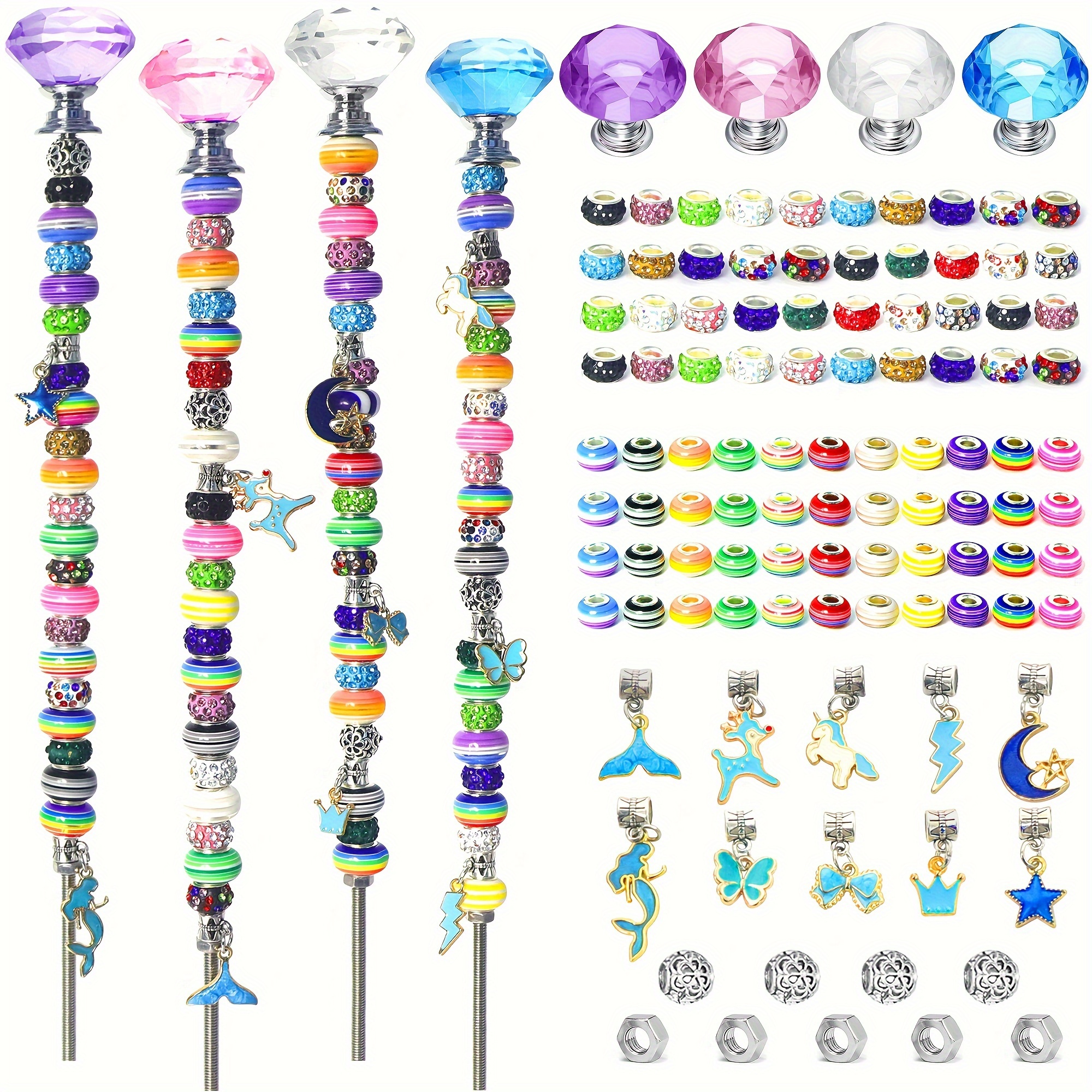 Image of 107pcs Decorative Garden Stake Set With Crystal Toppers, Antique Silvery Bail & Pendant Beads - Durable Stainless Steel Outdoor Decoration