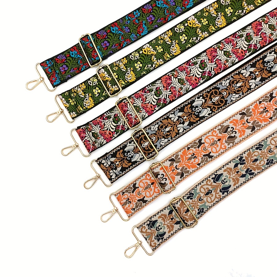 Purse Strap 2 Wide Purse Straps Replacement Crossbody Adjustable Leather Bag  Strap with Vintage Jacquard Embroidery Bohemia Pattern 